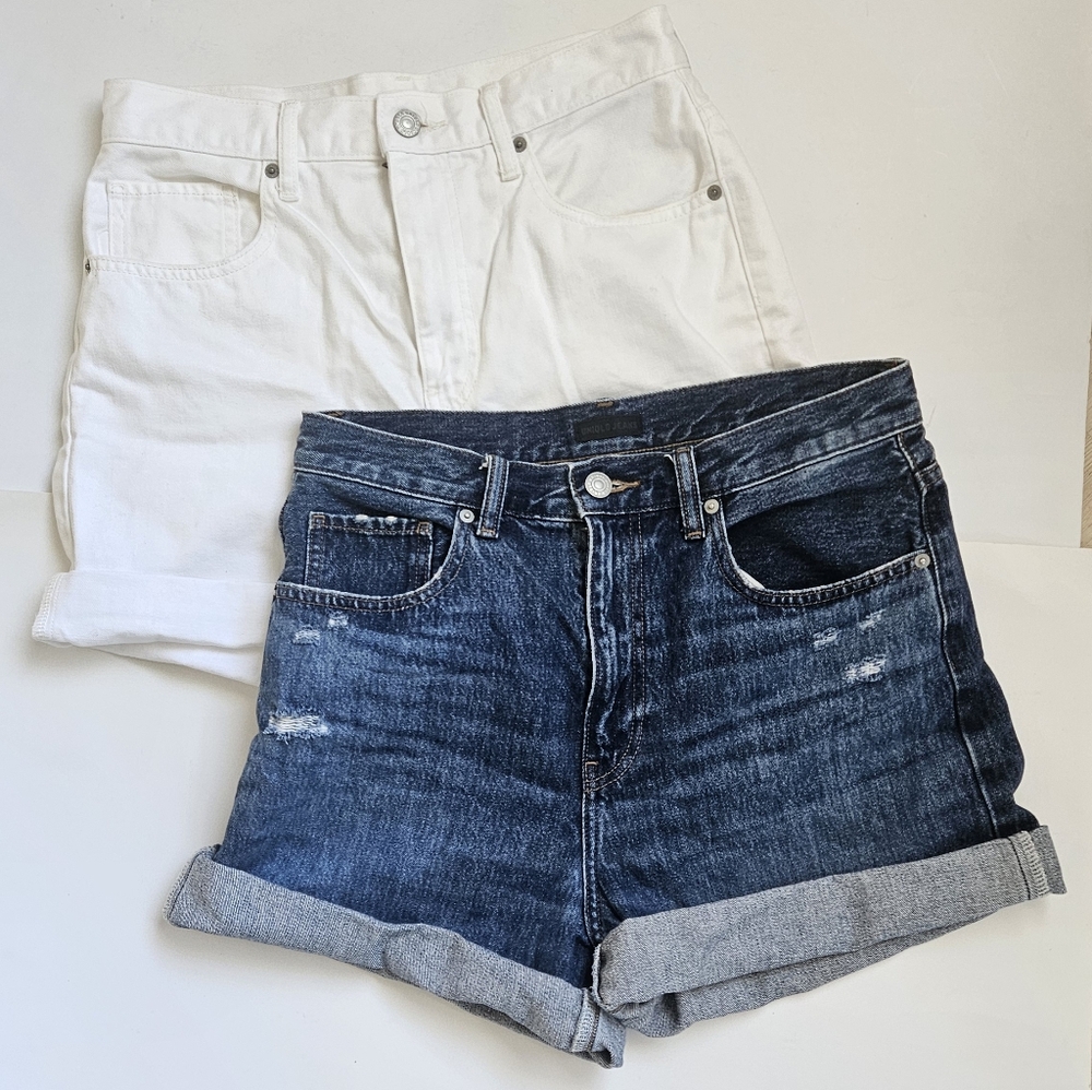 x2 Uniqlo JEAN Shorts Dark Blue White Mom High Waisted Shorts Denim Spring Summe